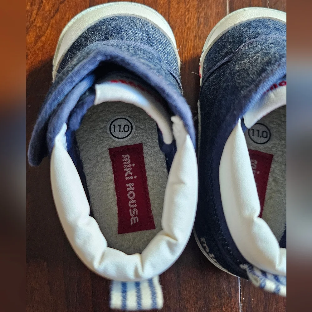 Miki House Classic Denim Baby Shoes with Bear Patch